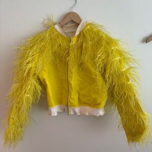 Yellow Ostrich Feather Bomber